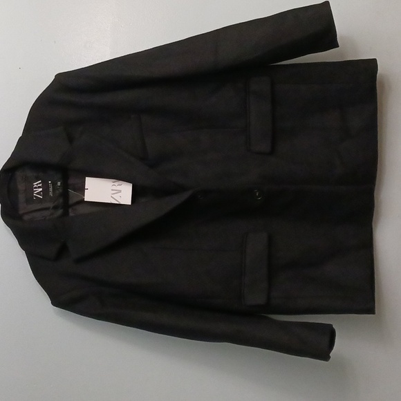 Zara size XLarge women's black wool blend coat. - Picture 1 of 17